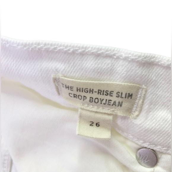 Madewell The High Rise Crop Boyjean Size 26 Tile White Raw Hem Straight Leg - Picture 7 of 7
